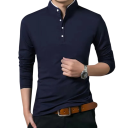 Herre poloshirt med lange ærmer, krave og knapper En ensfarvet elegant poloshirt lavet af polyester til daglig brug 3