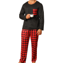 Herre pyjamas med lange ærmer og ternede bukser O-hals Polyester Behagelig pyjamas med lomme til hjemmebrug 4