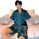 Herre pyjamas sæt t-shirt og shorts Knaplukning Lomme Krave Ensfarvet Behageligt materiale Polyester spandex 8