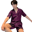 Herre pyjamas sæt t-shirt og shorts Knaplukning Lomme Krave Ensfarvet Behageligt materiale Polyester spandex 9