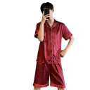 Herre pyjamas sæt t-shirt og shorts Knaplukning Lomme Krave Ensfarvet Behageligt materiale Polyester spandex 3