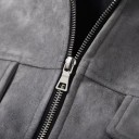 Herre semi-shearling efterårsjakke med metal lynlås, skjortekrave og fire forlommer, kort lige pasform 15