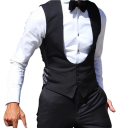 Herre sort elegant vest med lommer og dyb O-udskæring Enfarvet vest med knaplukning Formelt selskabsvest POLYESTER VISKO 1