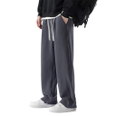 Herre sweatpants ensfarvet med fleece indeni, med lommer, med snor, polyester, spandex, komfortabel pasform til vinter 2