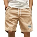 Herrefløjlsshorts i retrostil, afslappet, åndbar, shorts med snøre, elastisk talje, knælang, komfortabel pasform 5