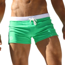 Herren Badehose einfarbig Nylon Spandex Mit Kordelzug Weißer Streifen um die Taille Logo an der Seite Enganliegender Schnitt Badehose für den Strand 4