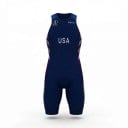 Herren Fahrradsatz Ärmelloses Trikot und Shorts Elastisches Material 80 % Polyester und 20 % Spandex Dunkelblau mit roten und weißen Streifen 1