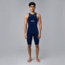 Herren Fahrradsatz Ärmelloses Trikot und Shorts Elastisches Material 80 % Polyester und 20 % Spandex Dunkelblau mit roten und weißen Streifen 3