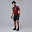 Herren Fahrradsatz Trikot mit kurzen Ärmeln und Latzshorts mit Polster 90 % Polyester und 10 % Lycra Weinrot Trikot und schwarze Shorts 2