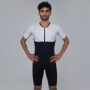 Herren Fahrradsatz Trikot mit kurzen Ärmeln und Shorts Diagonale Streifen Elastisches Material 80 % Polyester und 20 % Spandex Weiß und Schwarz 2