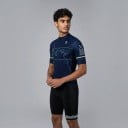Herren Fahrradsatz Trikot mit kurzen Ärmeln und Shorts mit Latz und Polster 90 % Polyester und 10 % Lycra Dunkelblau und Schwarz 2