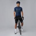 Herren Fahrradsatz Trikot mit kurzen Ärmeln und Shorts mit Polster 90 % Polyester und 10 % Lycra Dunkelblaues Trikot und schwarze Shorts 4
