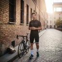 Herren Fahrradsatz Trikot mit kurzen Ärmeln und Shorts mit Trägern und Polster 90 % Polyester und 10 % Lycra Schwarz mit gelben Details 5
