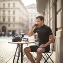 Herren Fahrradsatz Trikot mit kurzen Ärmeln und Shorts mit weißem Träger und Polster 90 % Polyester und 10 % Lycra Schwarz und Weiß 6