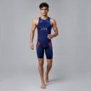 Herren Fahrradset Ärmelloses Trikot und Shorts Elastisches Material 80 % Polyester und 20 % Spandex Dunkelblau mit Sternen und rosa Streifen 3