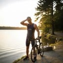 Herren Fahrradset Ärmelloses Trikot und Shorts Elastisches Material 80 % Polyester und 20 % Spandex Dunkelblau mit Sternen und rosa Streifen 6