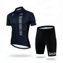 Herren Fahrradset Trikot mit kurzen Ärmeln und Shorts mit Polster 90 % Polyester und 10 % Lycra Dunkelblau gestreift und Schwarz 1