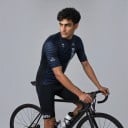 Herren Fahrradset Trikot mit kurzen Ärmeln und Shorts mit Polster 90 % Polyester und 10 % Lycra Dunkelblau gestreift und Schwarz 2