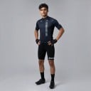 Herren Fahrradset Trikot mit kurzen Ärmeln und Shorts mit Polster 90 % Polyester und 10 % Lycra Dunkelblau gestreift und Schwarz 3