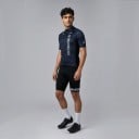 Herren Fahrradset Trikot mit kurzen Ärmeln und Shorts mit Polster 90 % Polyester und 10 % Lycra Dunkelblau gestreift und Schwarz 4