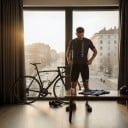 Herren Fahrradset Trikot mit kurzen Ärmeln und Shorts mit Polster 90 % Polyester und 10 % Lycra Dunkelblau gestreift und Schwarz 5