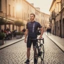 Herren Fahrradset Trikot mit kurzen Ärmeln und Shorts mit Polster 90 % Polyester und 10 % Lycra Dunkelblau gestreift und Schwarz 7