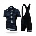 Herren Fahrradset Trikot mit kurzen Ärmeln und Shorts mit Trägern und Polster 90 % Polyester und 10 % Lycra Dunkelblau gestreift 1