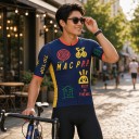 Herren Fahrradtrikot mit kurzen Ärmeln und durchgehendem Reißverschluss mit bedruckten Zeichentrickmotiven und Schriftzügen 3