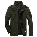 Herren Frühlingsjacke mit Patches Stylische leichte Reißverschlussjacke mit Taschen Baumwoll Freizeitjacke mit Kragen Militärjacke 4