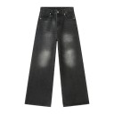 Herren gewaschene gerade geschnittene Jeanshose Lockere weite Beine Modischer Vintage-Stil Bequeme Jeans für den Alltag 1
