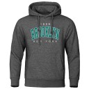 Herren Hoodie mit Taschen Einfarbiger Sport Hoodie mit dezentem Brooklyn Schriftzug auf der Brust Bequemer Polyesterstoff 8