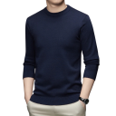 Herren klassischer gestrickter Pullover mit langen Ärmeln Einfarbiger weicher leichter lässiger Pullover Polyester Rundhalsausschnitt Verschiedene Farben 4