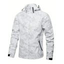 Herren lässige wasserdichte Jacke mit Kapuze und Reißverschluss mit Taschen Blattmotiv Polyester 7