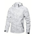 Herren lässige wasserdichte Jacke mit Kapuze und Reißverschluss mit Taschen Blattmotiv Polyester 7