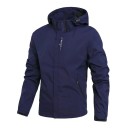 Herren Outdoorjacke mit Kapuze, wasserdichte, winddichte Reißverschlussjacke, Wanderregenjacke mit Taschen für Herbst und Frühling 2