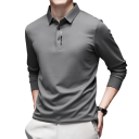 Herren Poloshirt mit langen Ärmeln Einfarbiges Design Knopfverschluss Kragen Polyester Elegantes Oberteil für den Alltag 11