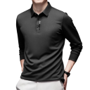 Herren Poloshirt mit langen Ärmeln Einfarbiges Design Knopfverschluss Kragen Polyester Elegantes Oberteil für den Alltag 8