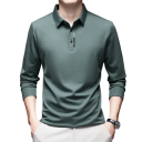 Herren Poloshirt mit langen Ärmeln Einfarbiges Design Knopfverschluss Kragen Polyester Elegantes Oberteil für den Alltag 5