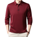 Herren Poloshirt mit langen Ärmeln, Kragen und Knöpfen Einfarbiges elegantes Shirt aus Polyester für den täglichen Gebrauch 12