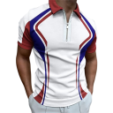 Herren Poloshirt mit Reißverschluss und V-Ausschnitt Kurzarm Farbige Musterung Polyester Stylisches Sommer Poloshirt 5