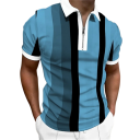 Herren Poloshirt mit Reißverschluss und V-Ausschnitt mit Kragen Kurzarm Bunte Streifen Polyester Stilvolles Sommer Poloshirt 1