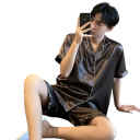 Herren Pyjama Set T-Shirt und Shorts Knopfverschluss Tasche Kragen Einfarbig Bequemes Material Polyester Spandex 7