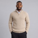Herren Rippenpullover mit Reißverschluss am Kragen und Stehkragen, gestrickter Pullover mit halbem Reißverschluss und langen Ärmeln 8