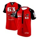 Herren rotes T-Shirt mit der Nummer 63 und kurzen schwarzen Ärmeln im Stil eines Motorradrenntrikots für Fans von Straßenrennen 1