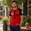 Herren rotes T-Shirt mit kurzen schwarzen Ärmeln im Stil eines Motorrad-Renntrikots für Motorrad- und Straßenrennsport-Fans 6