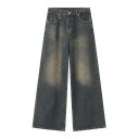 Herren Straight Jeans mit Metallring Washed Look Weites Bein Lange Hose Casual Streetwear Stylische Jeans 6