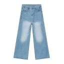 Herren Straight Jeans mit Metallring Washed Look Weites Bein Lange Hose Casual Streetwear Stylische Jeans 7