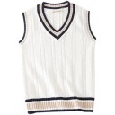 Herren Strickweste ohne Ärmel mit V-Ausschnitt Farbige Streifen Elegant Strickweste Polyester und Baumwolle Verschiedene Farben 10