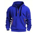 Herren Sweatshirt mit halbem Reißverschluss und Kapuze Einfarbiges Sport-Sweatshirt mit Taschen und Taschen auf den Ärmeln aus strapazierfähigem Polyester Bequemer Schnitt 3