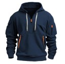 Herren Sweatshirt mit halbem Reißverschluss und Kapuze Einfarbiges Sport-Sweatshirt mit Taschen und Taschen auf den Ärmeln aus strapazierfähigem Polyester Bequemer Schnitt 5